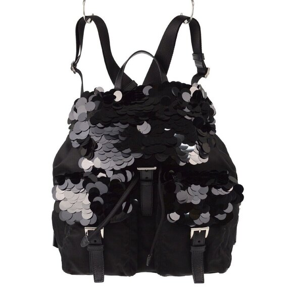 Prada Black Sequins Nylon Backpack authentic - Picture 1 of 8